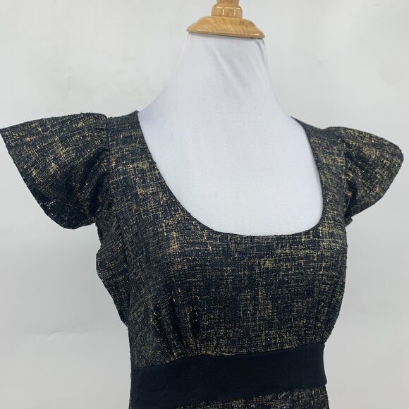 Arden B Top Womens S Lace Metallic Non Iron Scoop Neck Flutter Cap Sleeve Blouse - Picture 3 of 12